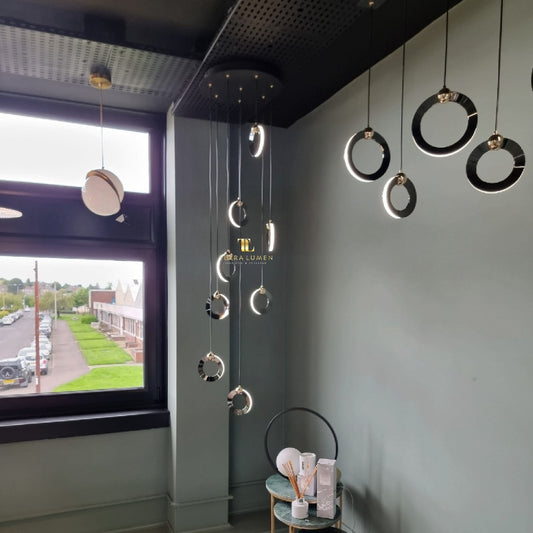 Paisley Black and Gold 8-Pendant LED Hanging Cluster Light