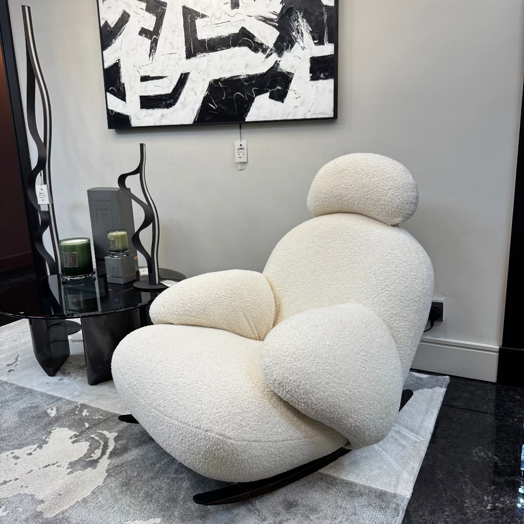 Bo Armchair – Pink Bouclé Rocker - Detail Shot