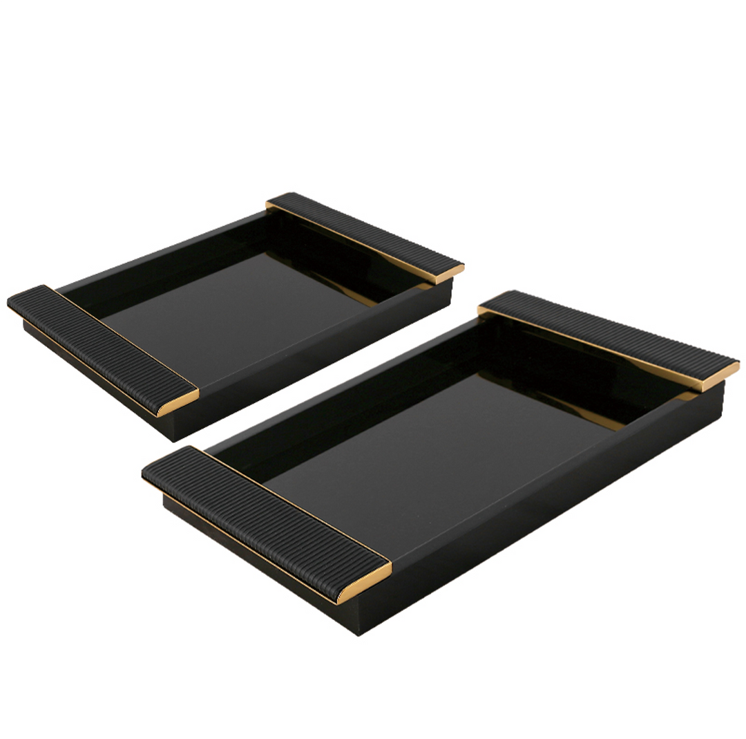Paragon Black Gloss Tray with Leather Handles