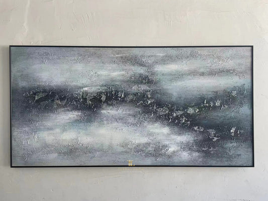 Capri Blue and Grey Painting with Gold Frame