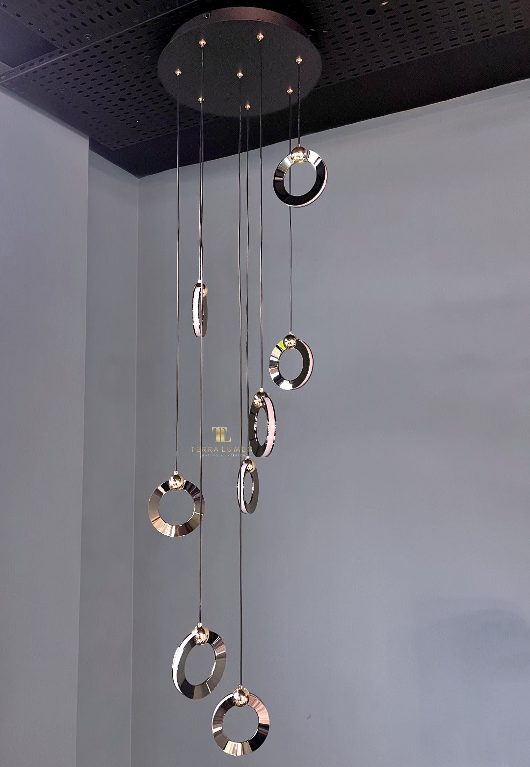 Paisley Black and Gold 8-Pendant LED Hanging Cluster Light