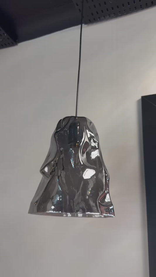 Oswald Smoked Glass with Sculpted Details Adjustable Single Pendant