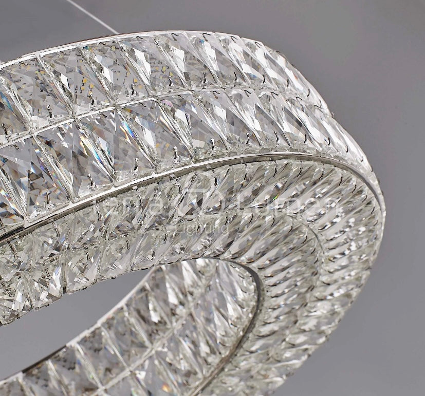 Modern Large LED Crystal Ring Ceiling Hanging Light | Easy Fit