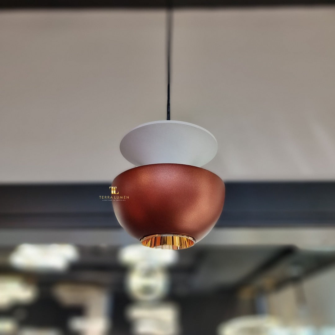 Emery White and Metallic Red LED Adjustable Single Pendant