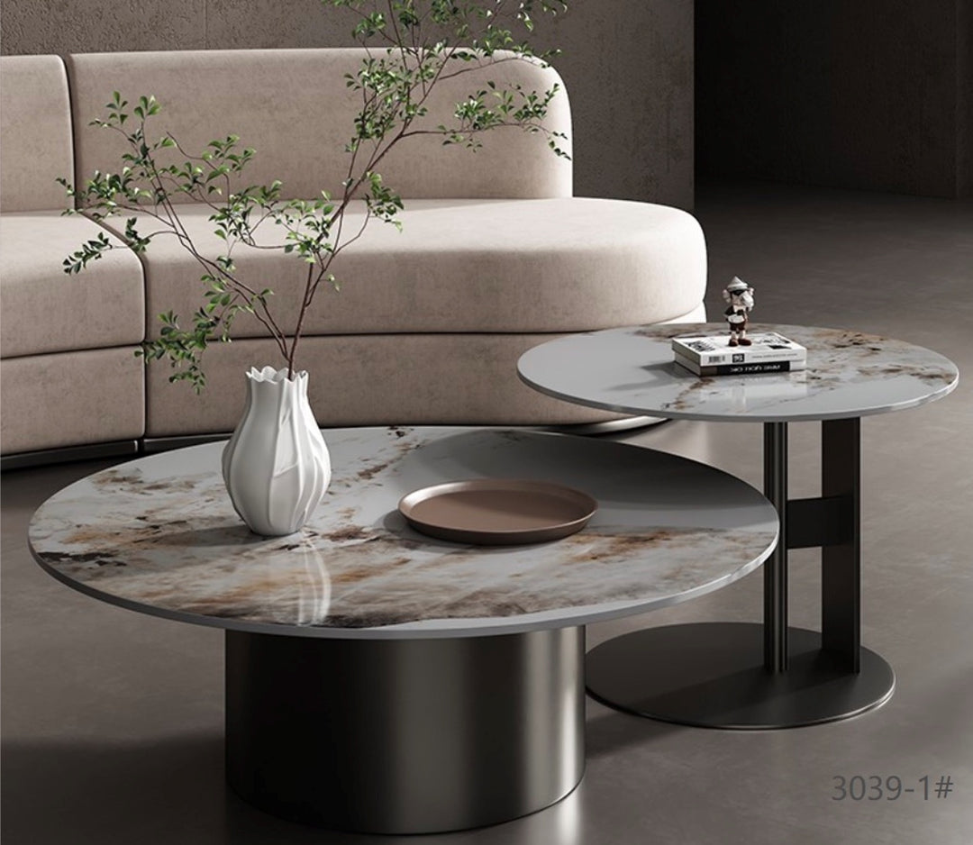 Sienna Marble Satin Round Coffee Table Set