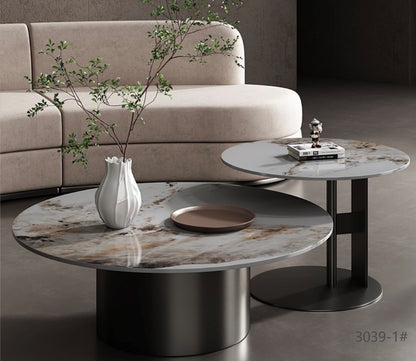 Sienna Marble Satin Round Coffee Table Set - Alternate View