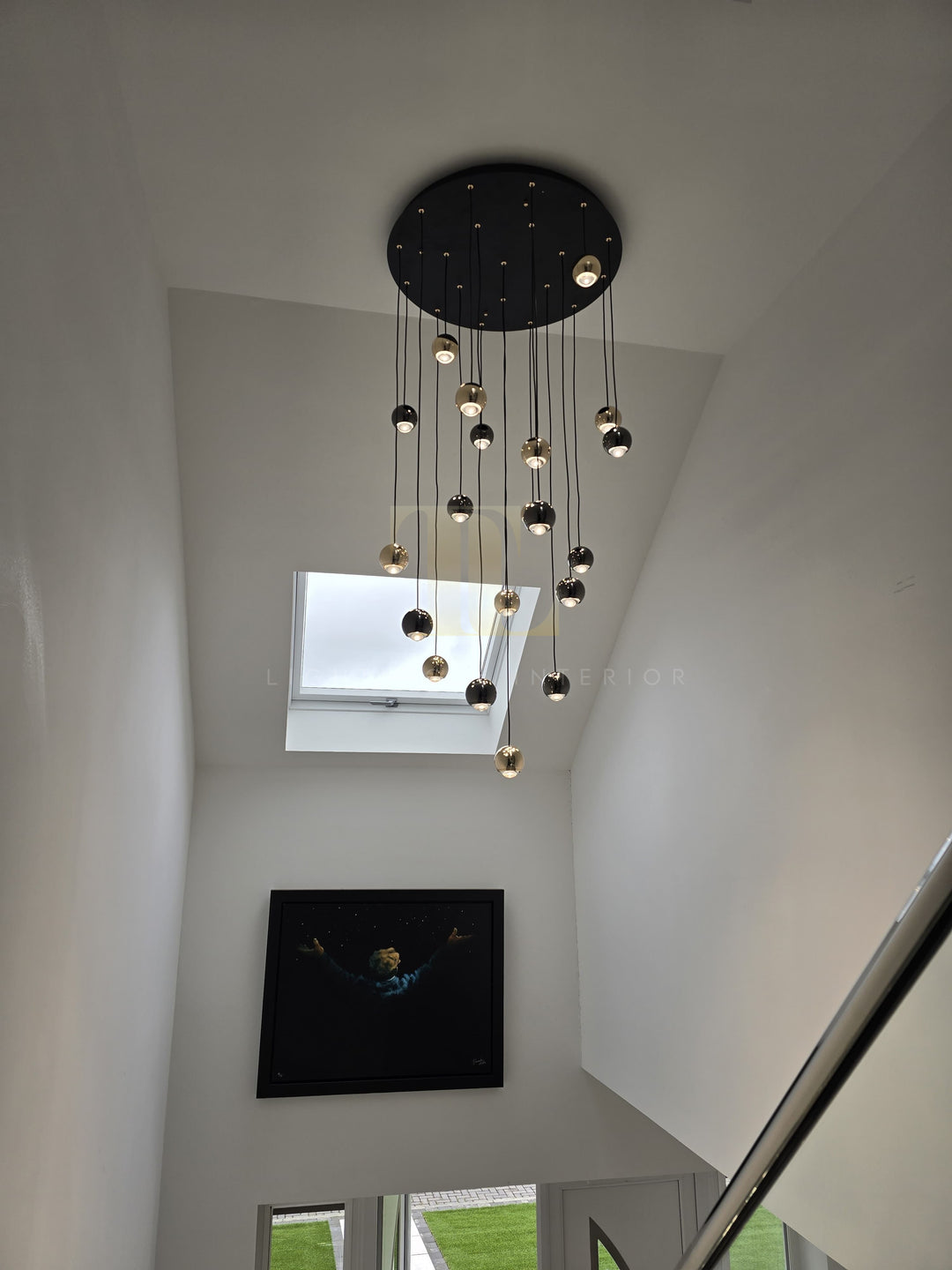 Lennox Smoke Grey and Gold Sphere Spiral LED Smart Chandelier