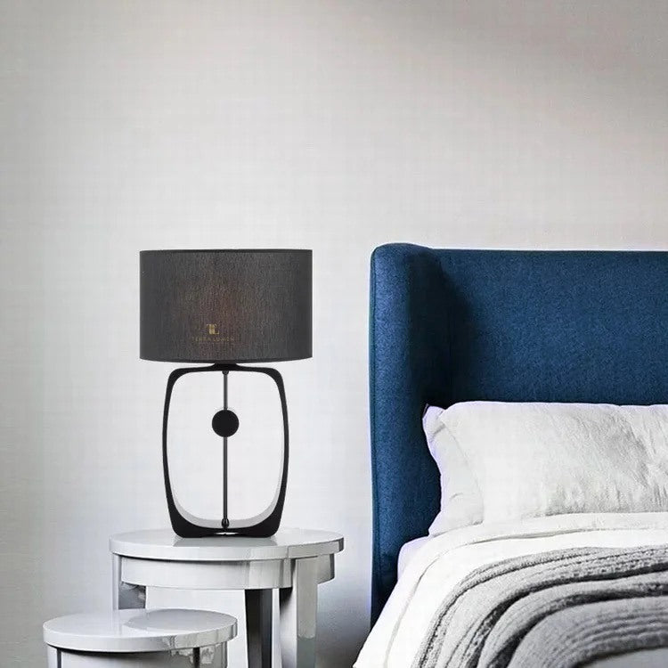 Amina Black Table Lamp with Black Drum Shade