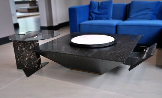 Nexus Black Square Coffee Table Set with Spining Plate