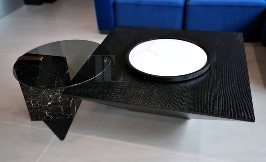 Nexus Black Square Coffee Table Set with Spining Plate