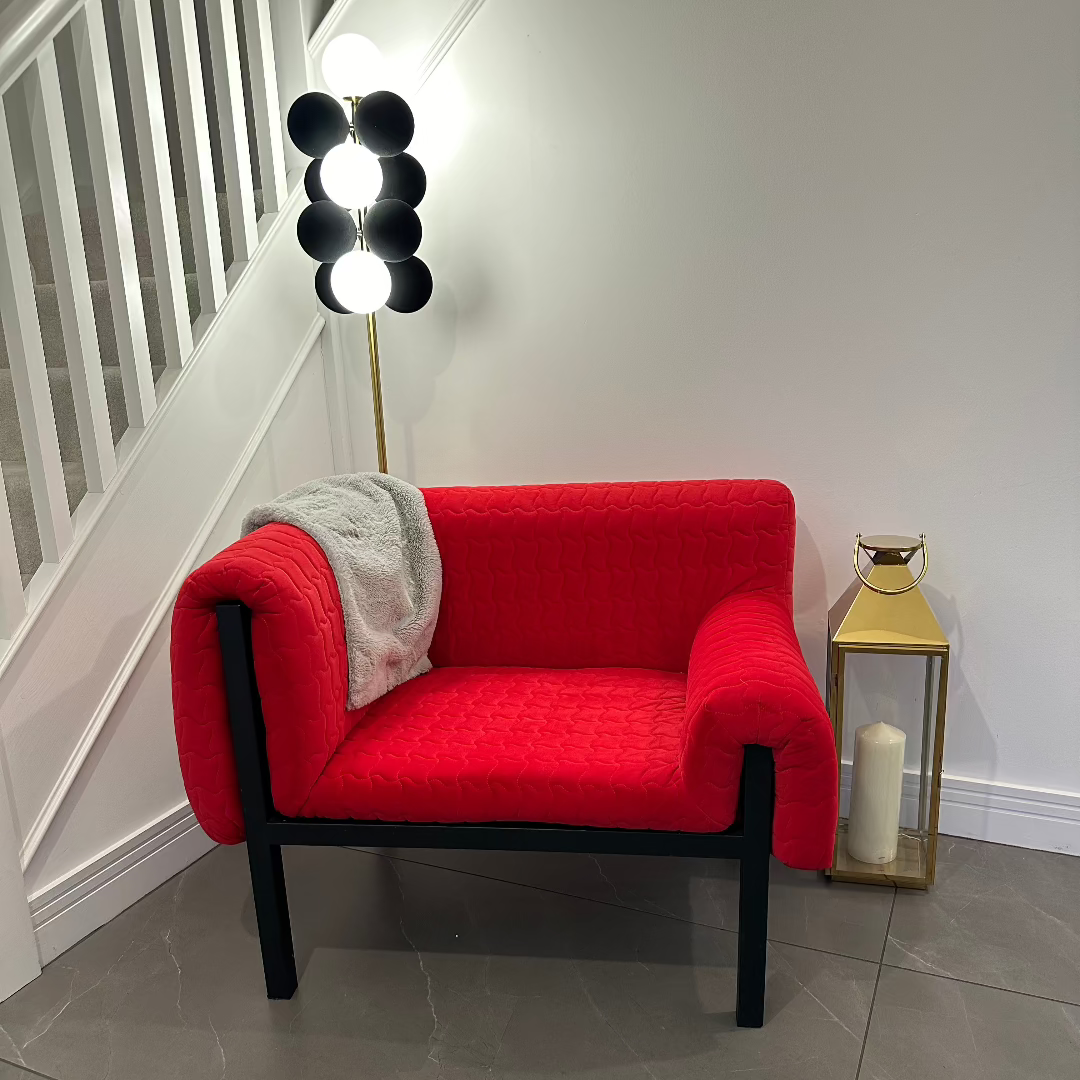 Claudia Black and Red Asymmetrical Velvet Armchair