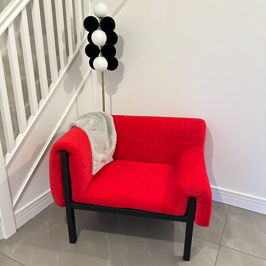 Claudia Black and Red Asymmetrical Velvet Armchair