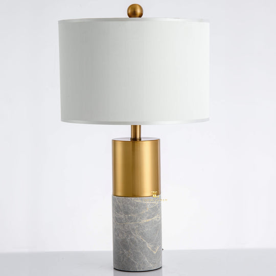 Elis Brushed Brass Dark Grey Marble Table Lamp with Ivory Shade