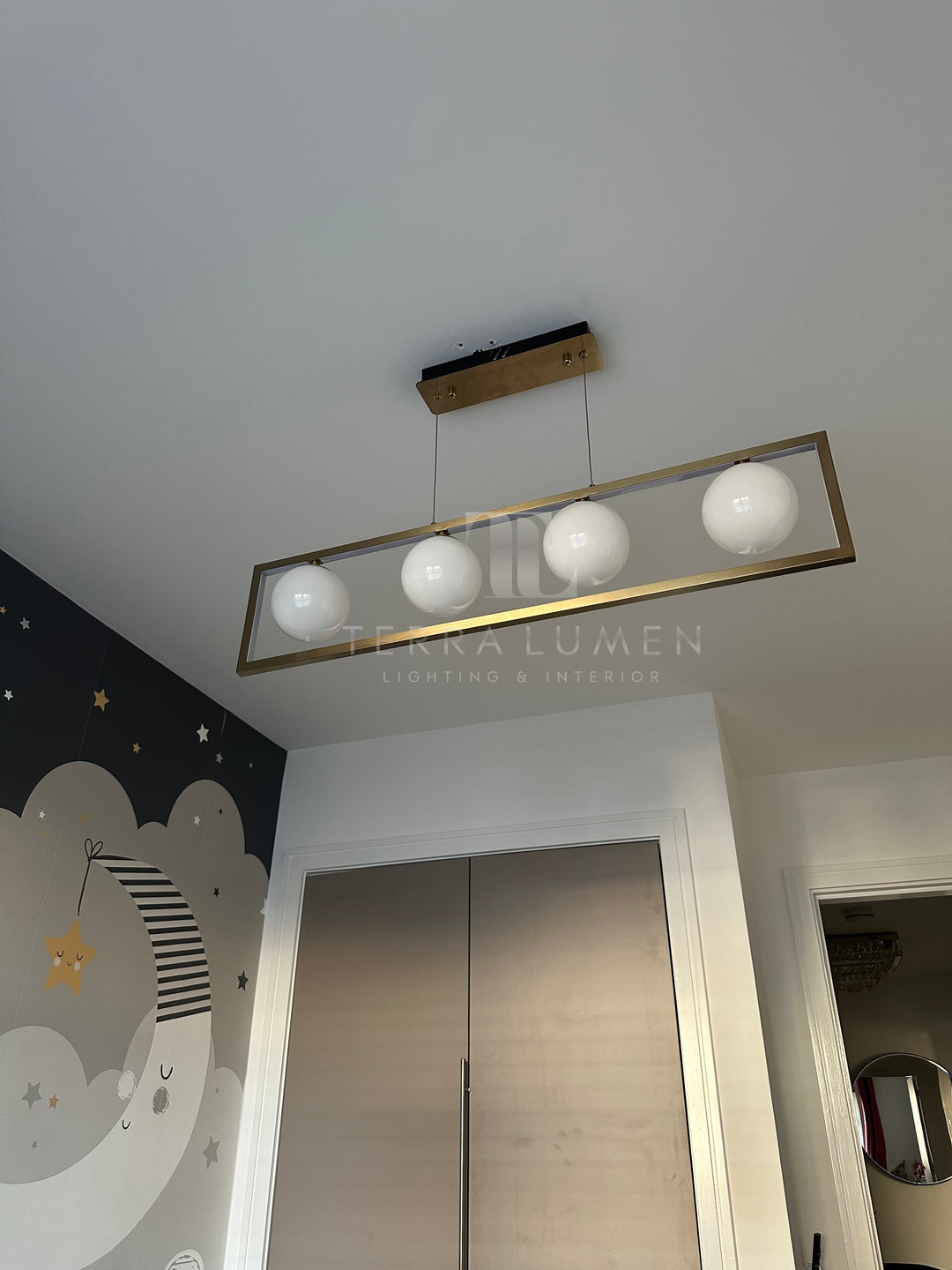 Kendrick White Bubble Brass Long Hanging Light