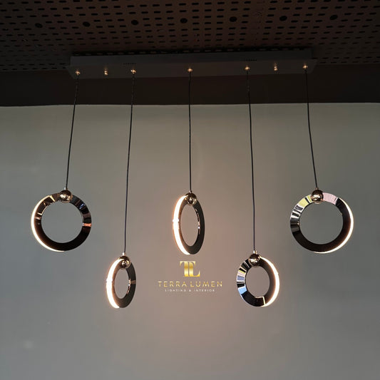 Paisley Black and Gold 5-Pendant LED Adjustable Hanging Light