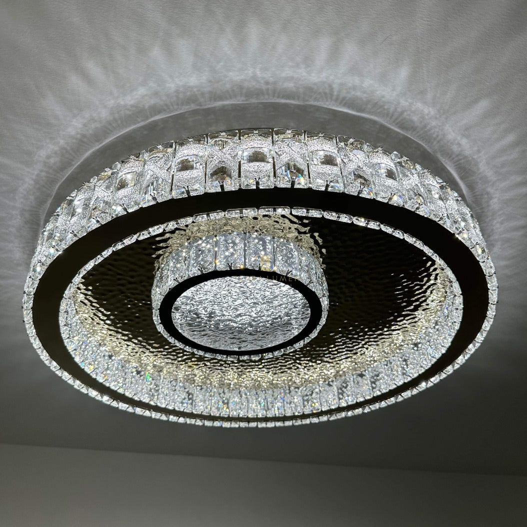 Seraphina Hammered Metal Crystal Flushed Ceiling Light