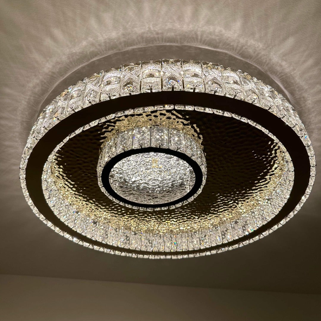 Seraphina Hammered Metal Crystal Flushed Ceiling Light