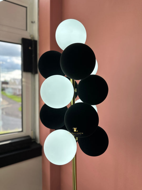 Rowan Black & White Bubble Brass Floor Lamp