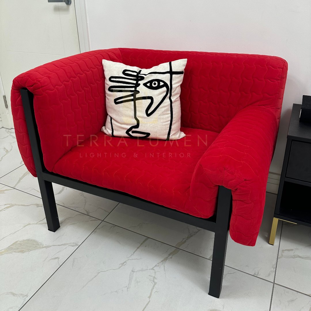 Claudia Black and Red Asymmetrical Velvet Armchair