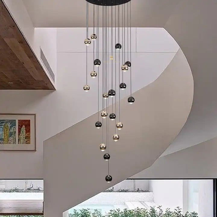 Lennox Smoke Grey and Gold Sphere Spiral LED Smart Chandelier