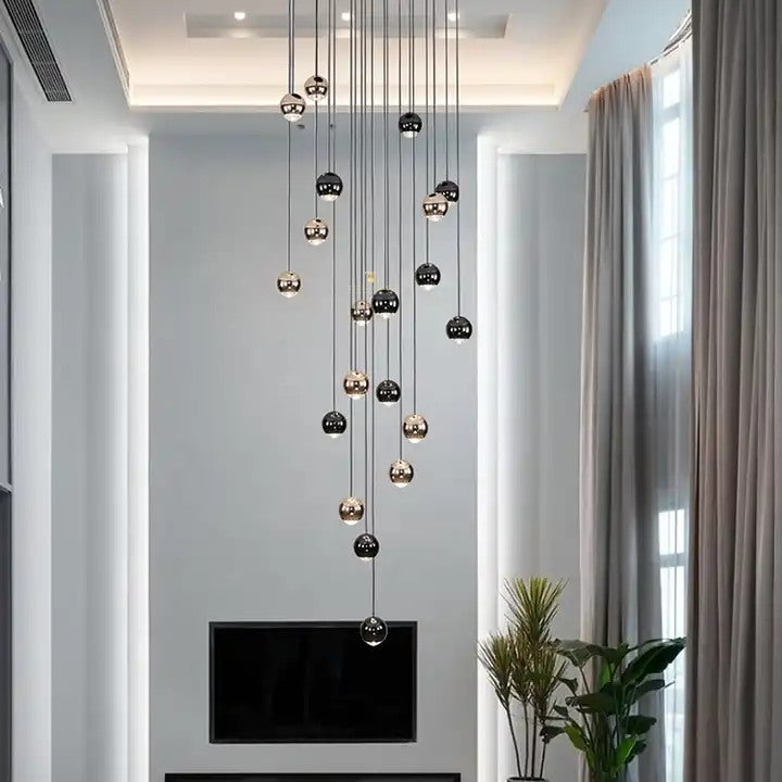 Lennox Smoke Grey and Gold Sphere Spiral LED Smart Chandelier