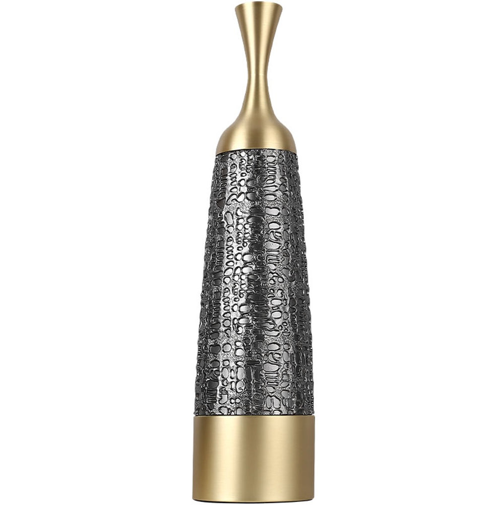 Hammered Effect Grey and Brass Decorative Vase