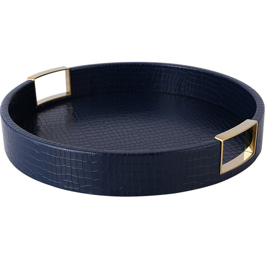 Royal Blue Round Leather Tray