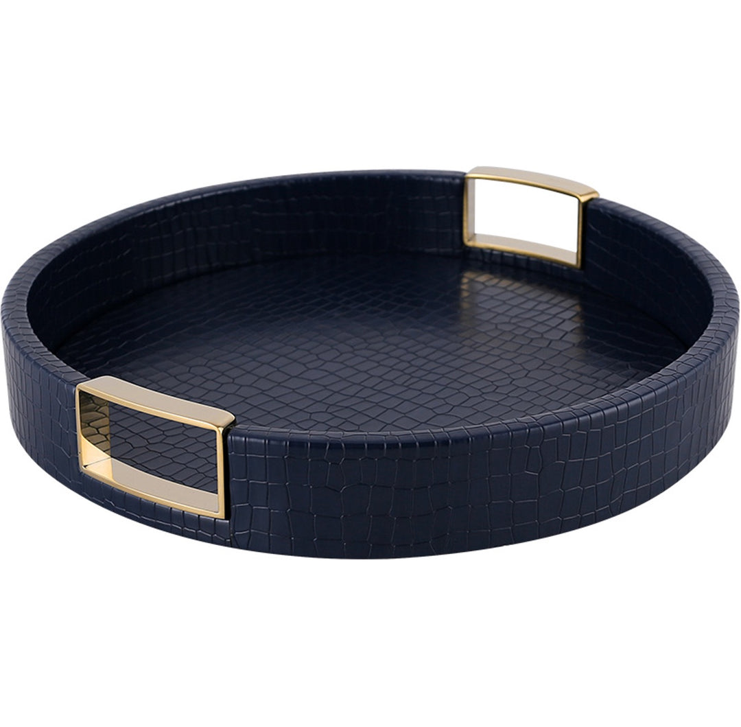 Royal Blue Round Leather Tray