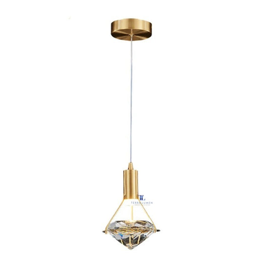 Noah Brushed Brass Frame with Diamond-Shaped Crystal Adjustable Single Pendant