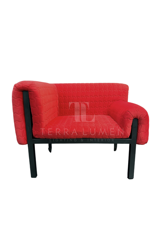 Claudia Black and Red Asymmetrical Velvet Armchair