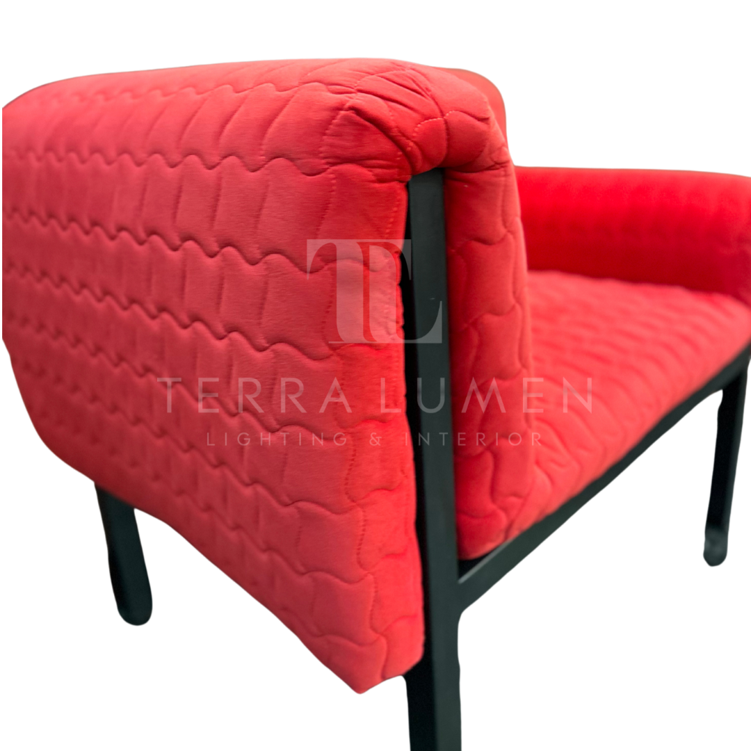 Claudia Black and Red Asymmetrical Velvet Armchair