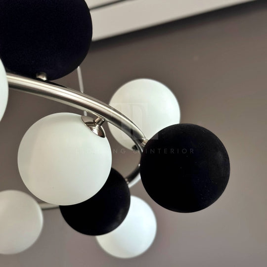 Rowan Black & White Bubble Round Hanging Chandelier