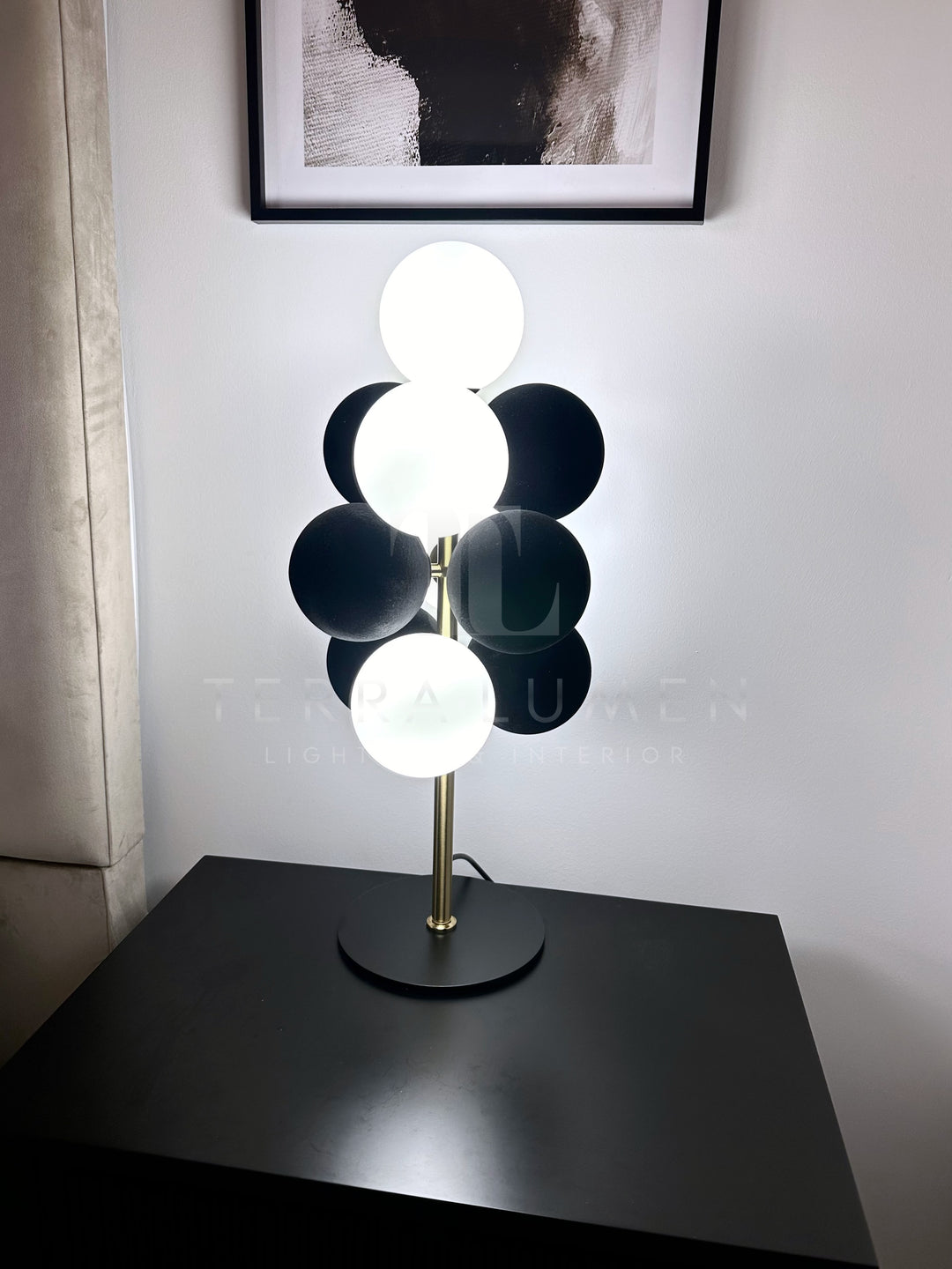 Rowan Black & White Bubble Brass Table Lamp