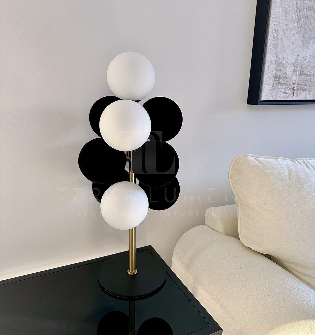 Rowan Black & White Bubble Brass Table Lamp