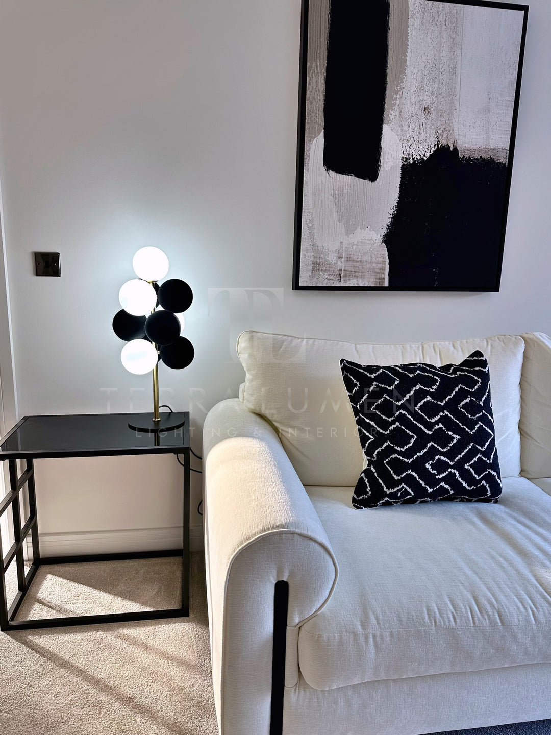 Rowan Black & White Bubble Brass Table Lamp