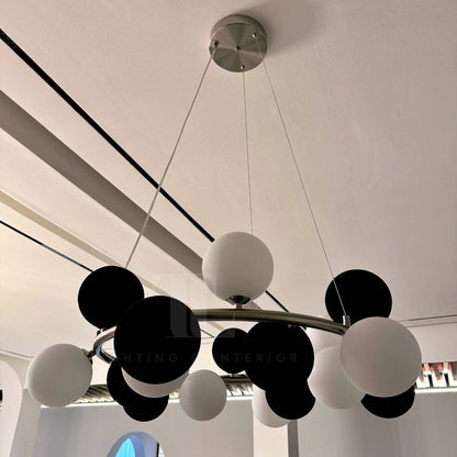 Rowan Black & White Bubble Round Hanging Chandelier - Detail Shot