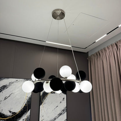 Rowan Black & White Bubble Round Hanging Chandelier - Alternate View