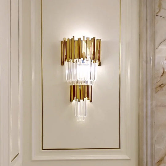 Saphera Medium Polished Gold Tubes Crystal Wall Light