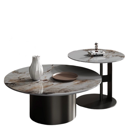 Sienna Marble Satin Round Coffee Table Set - Coffee Table from TL Home
