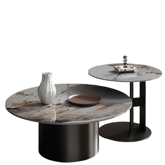 Sienna Marble Satin Round Coffee Table Set