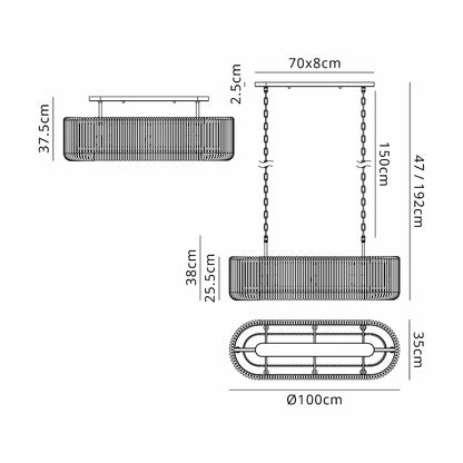 Velisse Linear Chandelier - Size and Dimensions