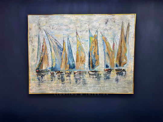 Abstract Boat Painting with Gold Frame