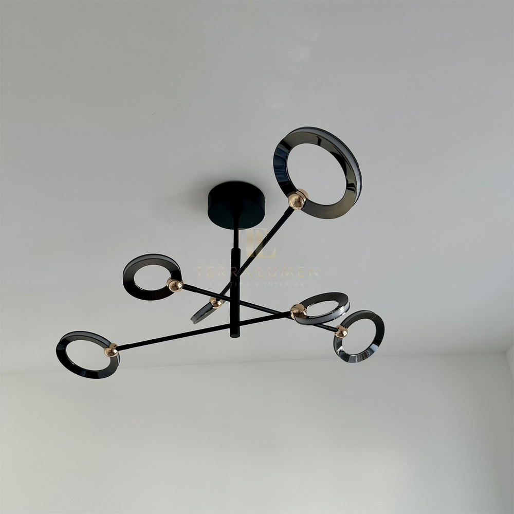 Paisley 6-Light Black and Gold LED Semi-Flushed Ceiling Light