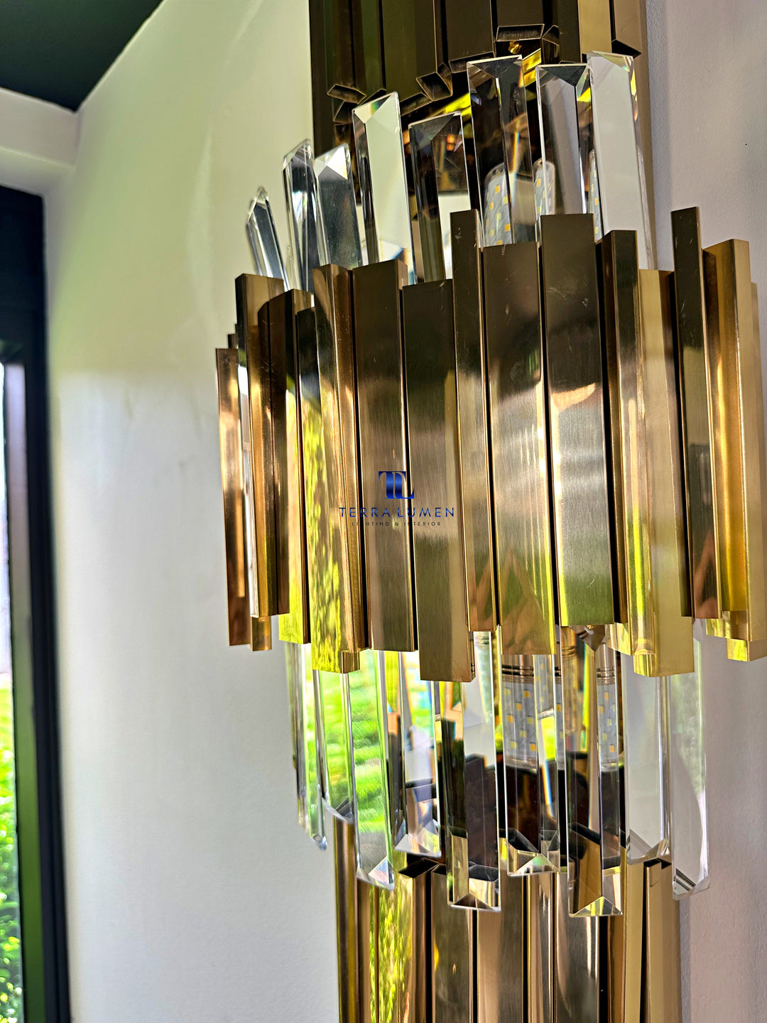 Saphera Large Polished Gold Tubes Crystal Wall Light