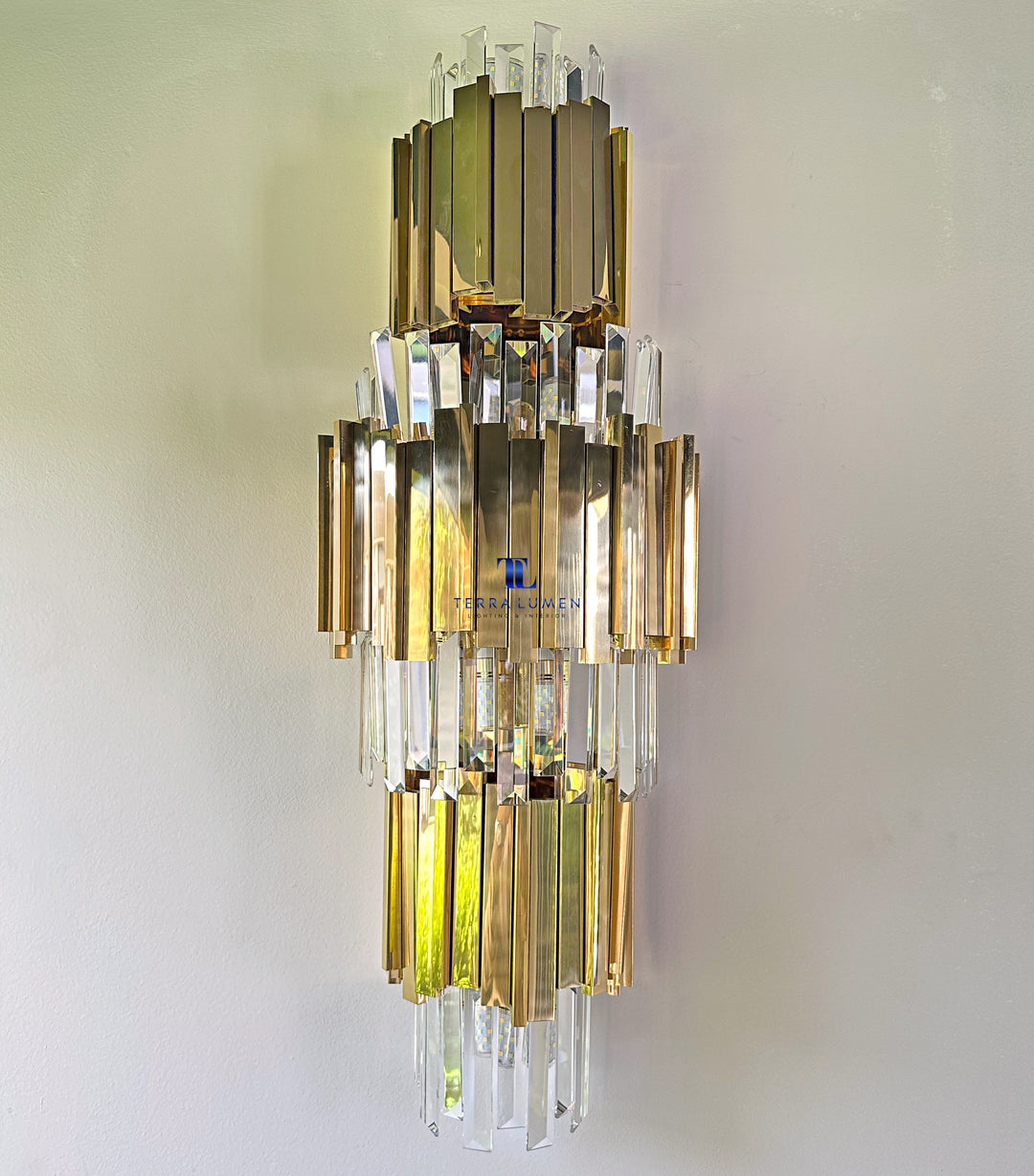 Saphera Large Polished Gold Tubes Crystal Wall Light