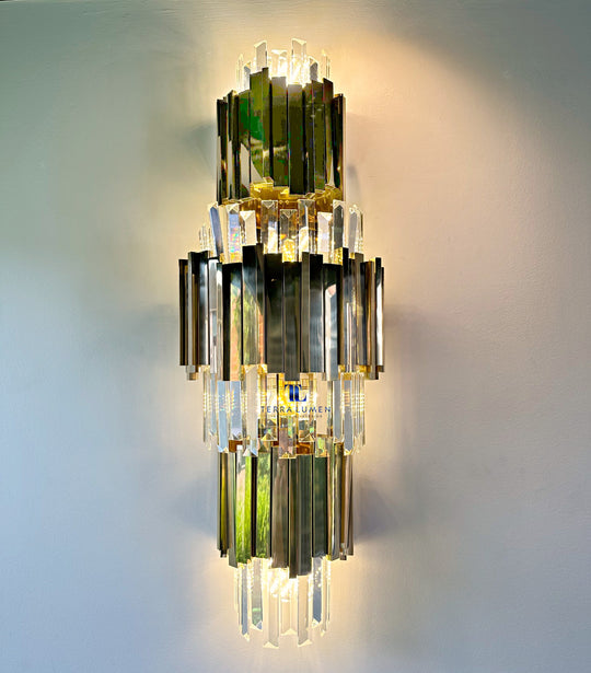 Saphera Large Polished Gold Tubes Crystal Wall Light