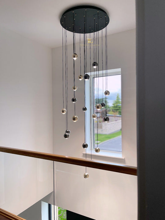 Lennox Smoke Grey and Gold Sphere Spiral LED Smart Chandelier