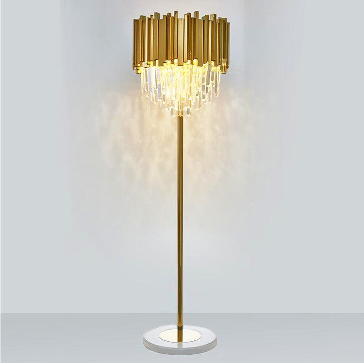 Monroe Brushed Gold Floor Lamp with Clear Prism Crystals Glass