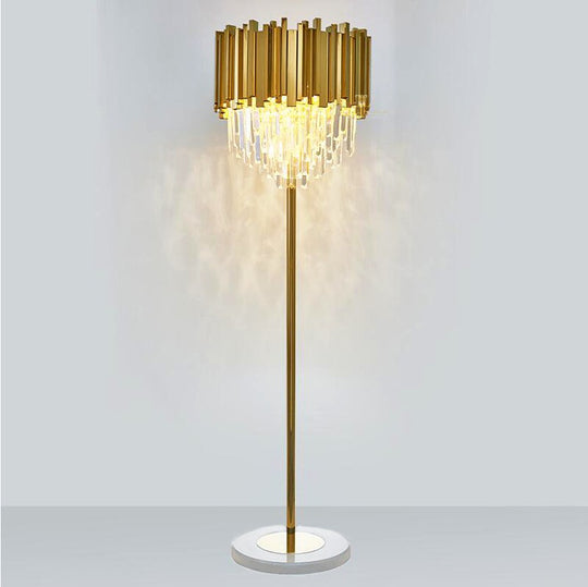 Monroe Brushed Gold Floor Lamp with Clear Prism Crystals Glass