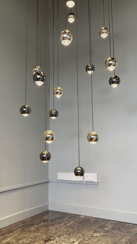 Lennox Smoke Grey and Gold Sphere Spiral LED Smart Chandelier